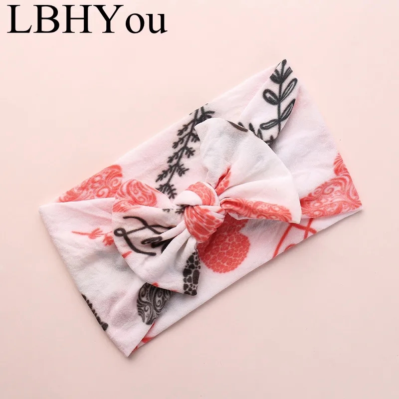 

1pcs Floral Printed Nylon Baby Headbands, Fruit Print Knot Bow Nylon Head Wrap Wide Turban Headband Baby Girls Hair Accessories