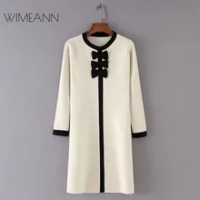 Knitted Dresses Women Long Sleeve 2018 Spring Dress O Neck Patchwork Autumn Winter Dress Casual Bow Loose Black Dress D220