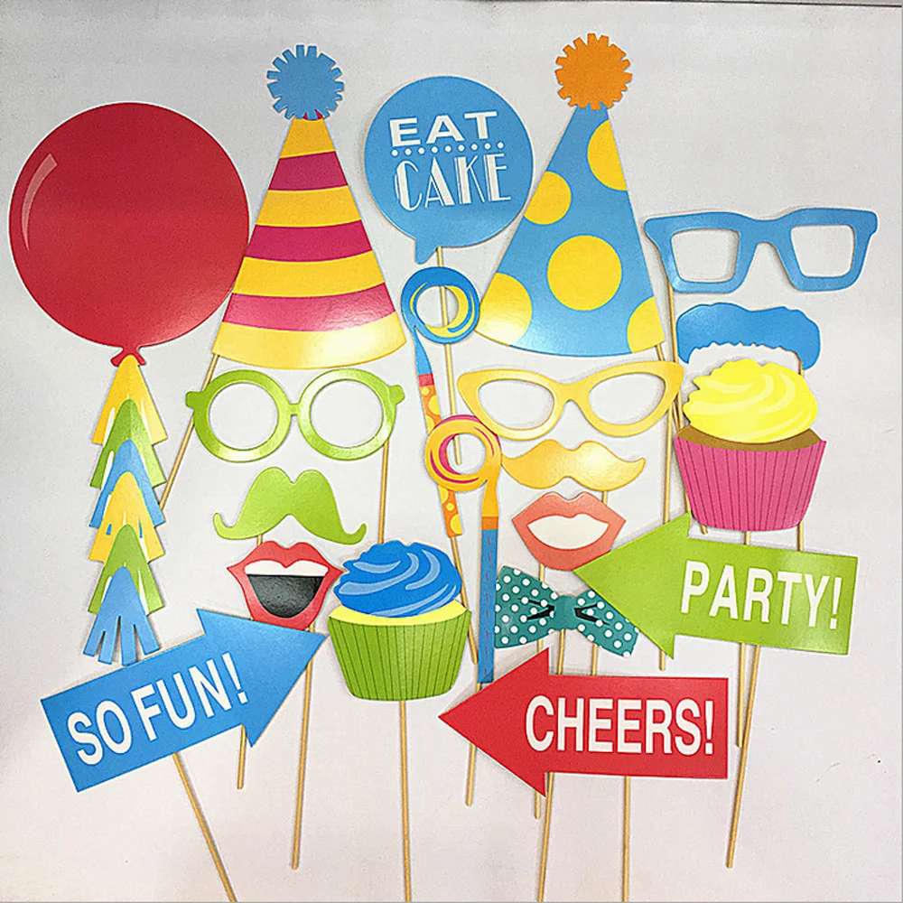 New Creative Party Birthday Paper DIY Photo Booth Props Mask On A Stick Mustache Xmas Santa Decor