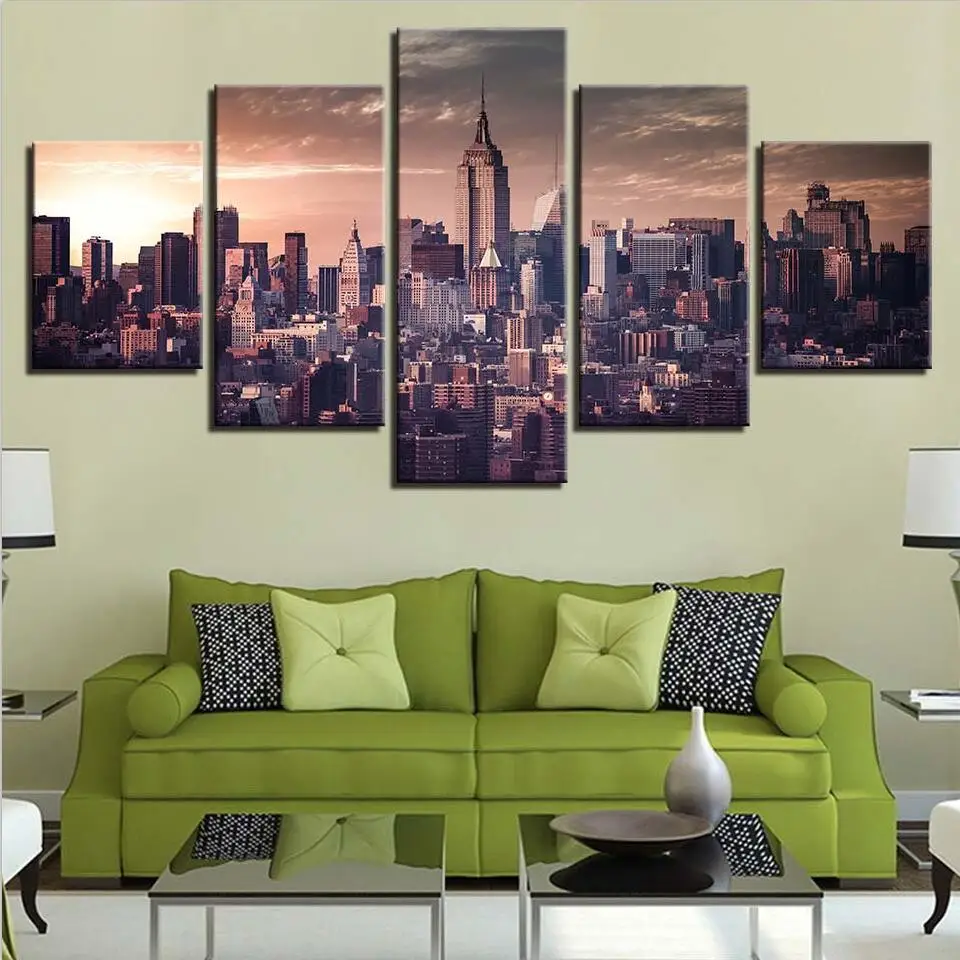 

Canvas Wall Art Pictures Framed Bedside Background Decor 5 Pieces City Building Landscape Living Room HD Printed Poster Painting