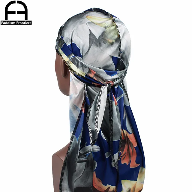 Unisex Men Floral Silk Durag Stretchy Bandanas for Men Turban Hat Headwear Long Straps Headband Waves Silky Durags 2