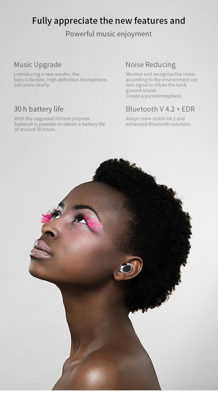 True Wireless Earbuds Micro Earpiece Mini Twins Headset Stereo Ear Bluetooth Earphone Headphones with 1100mAh Box (3)