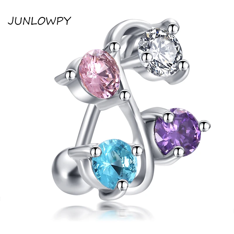 

JUNLOWPY 14G Stainless Steel Dangle Belly Button Rings for Women Girls Body Piercing Jewelry Reverse Navel Ring 30pcs 5 colors