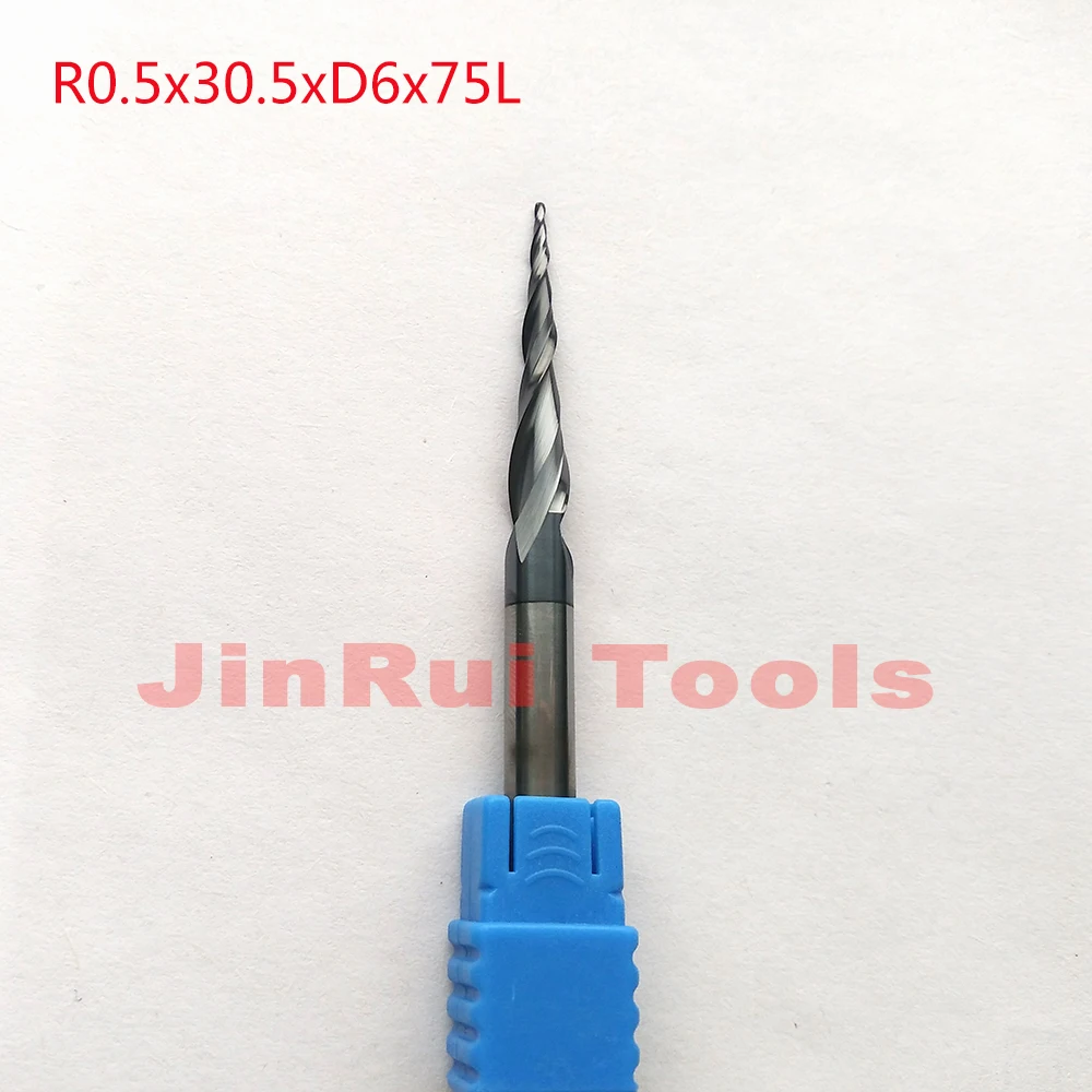 

1pc R0.5*D6*30.5*75L*2F HRC55 Tungsten solid carbide Coated Tapered Ball Nose End Mills CNC milling cutters knife