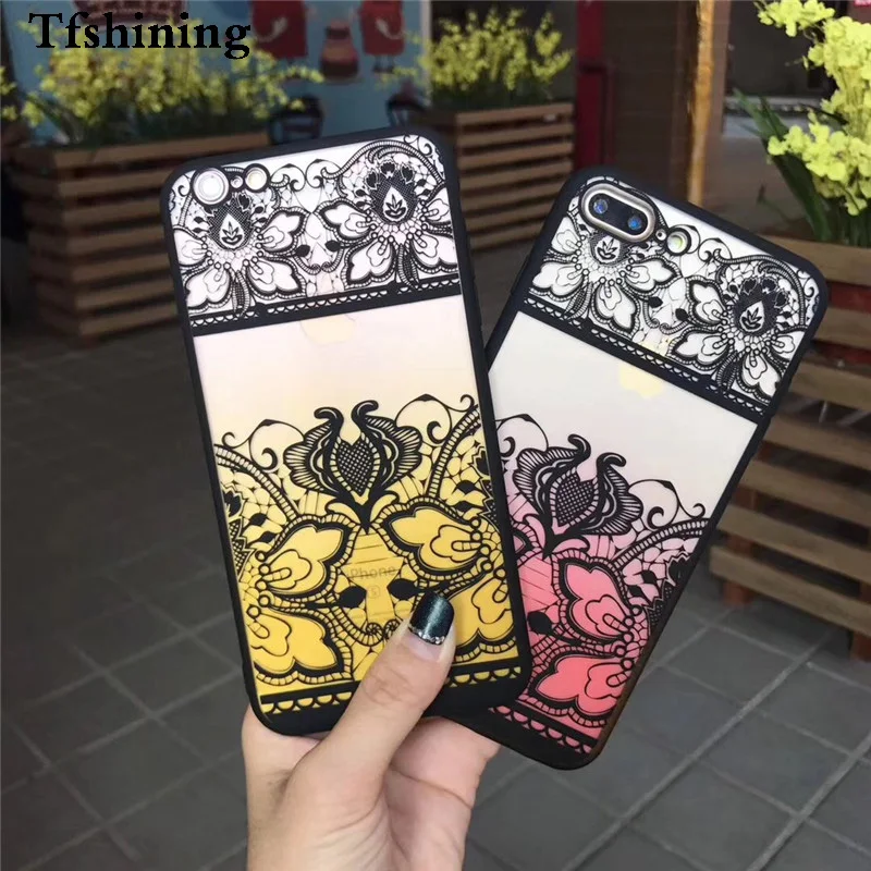 

Tfshining For iphone 7 Plus Cases Vintage Mandala Flowers Matte PC+TPU Silicone bumper Gradient Cover For Apple iphone X 6 s 7 8