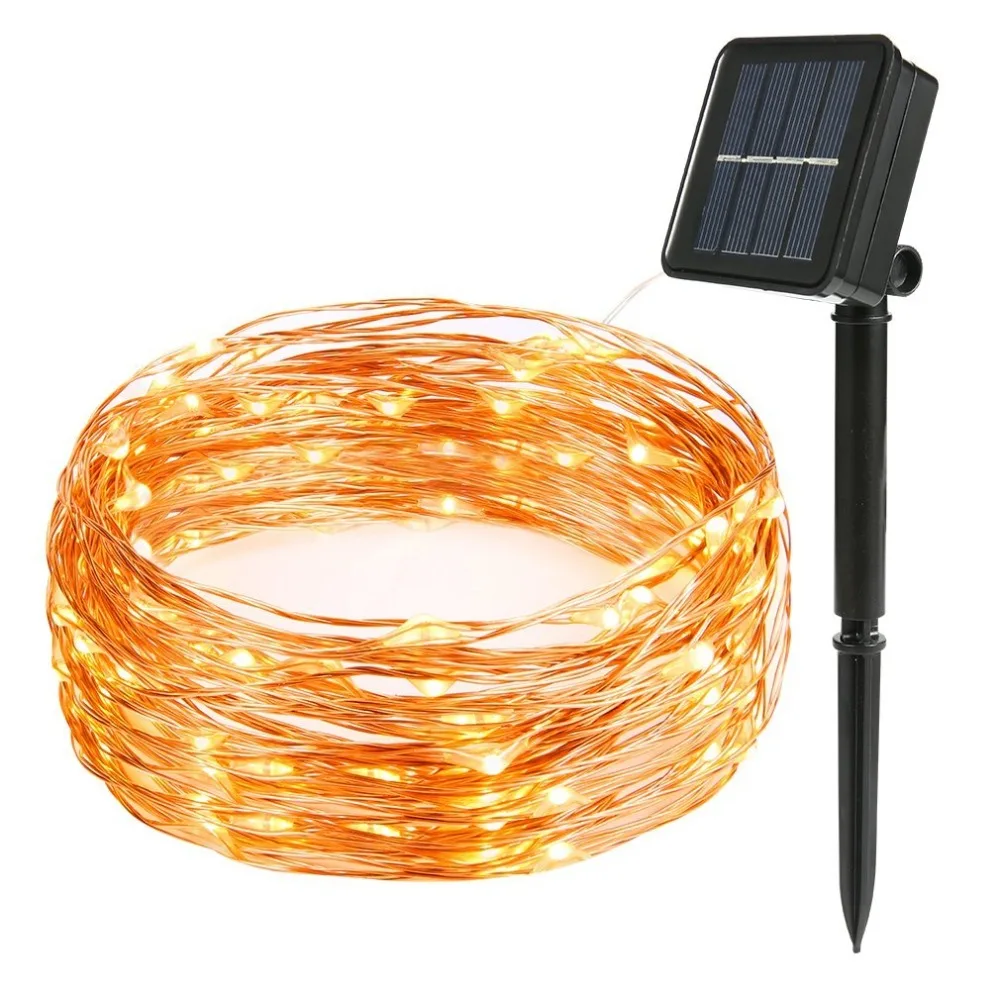 LED Solar String lamp 8mode Fairy Light Christmas Lights 12m 100LED Copper Wire Wedding Party Decor Lamp Garland