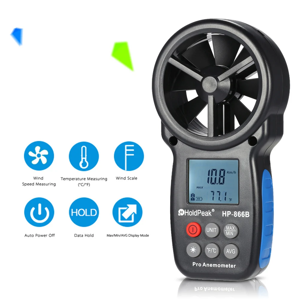 

HoldPeak HP-866B Mini LCD Digital Anemometer thermometer anemometro Wind Meter Speed Air Velocity Temperature Tester Backlight
