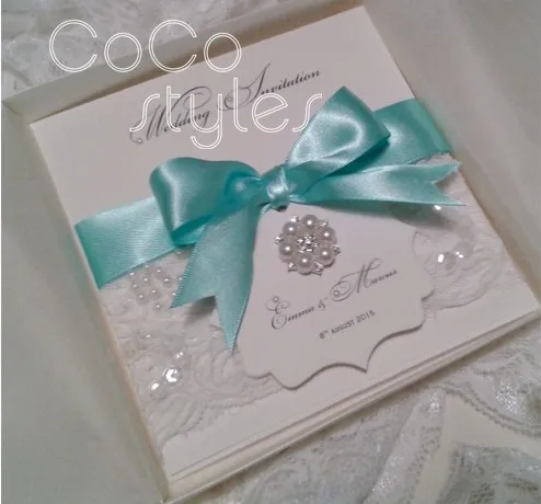  Cocostyles personalized super elegant lace design invitation card with pearl brooch and ribbon for  - 32891232521