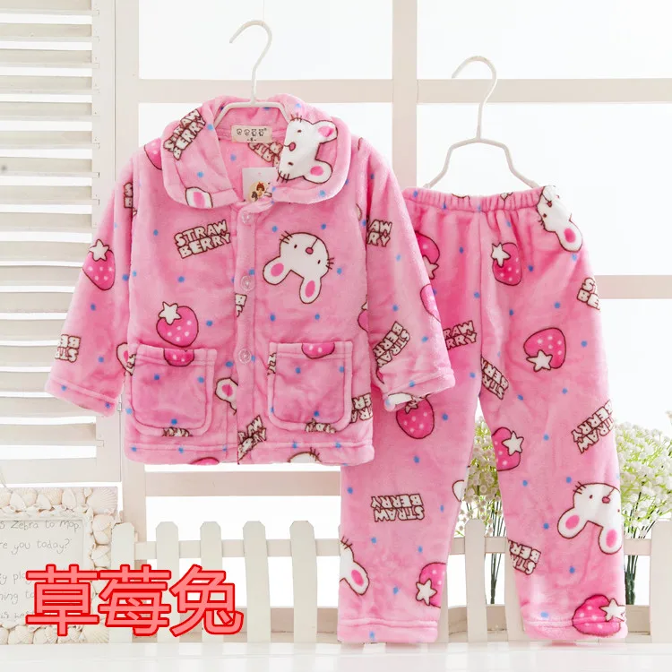 Famli/Детские фланелевые пижамные комплекты; теплая одежда для сна из кораллового флиса с рисунком для девочек; зимняя пижама с длинными рукавами для мальчиков; ночная рубашка