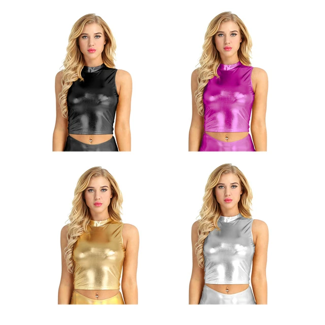 Lady Shiny Sequin Tank Crop Top Body Chain Bra Mesh Party Clubwear  Nightwear Tee