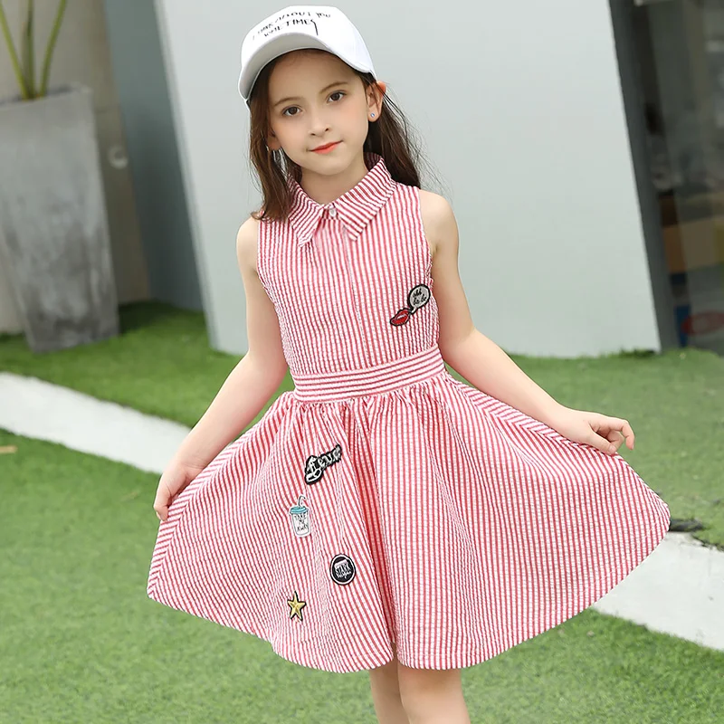 Dress Girls Summer Sleeveless Sundress Little Girls Cotton Dress Teenage Girl Clothing 10 to 12