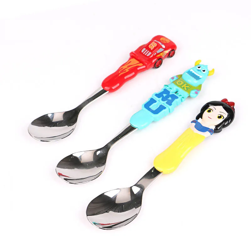 Disney Baby Tableware Anna/Aisha/McQueen/Stitch Children Spoon Set Stainless Steel Baby Cute Cartoon Spoon