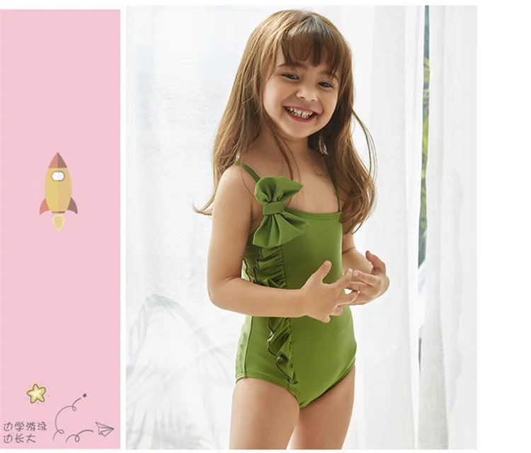 Купальник для маленьких девочек, детский цельный купальник, детский однотонный комбинезон купальник с бантом, женский пляжный костюм, монокини