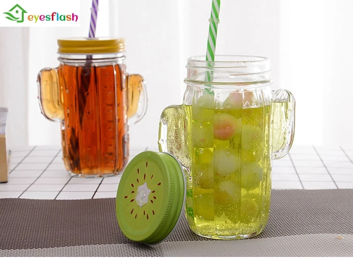 

Cactus Icecream Transparent Bottle D Shape Handle Coffee Mug Glass Cup Milk Juice Lemon Cup Home Bar Cocktail Drinkware Gift