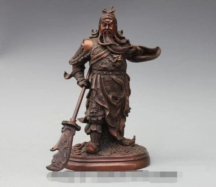 

8"Chinese Pure Red Bronze General Three Kingdoms period Dragon Guan Gong Statue