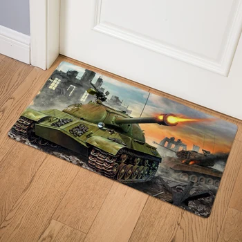 

Hand Painted Second World War Tank Door Mat Kitchen Bathroom Non-slip Floor Mats 46*76cm PVC Leather Decor Fashion Girl Doormat