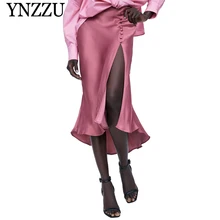 YNZZU, летняя Новинка, Женская юбка с пуговицами, асимметричный подол, сексуальная женская юбка до середины икры, высокая талия, одноцветная юбка с разрезом, YB356