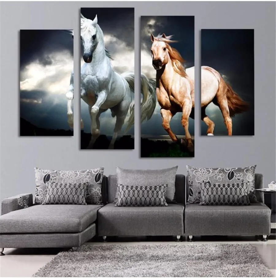 4 Ppcs холст живописи с лошадью Wall Art украшение дома Гостиная Современная