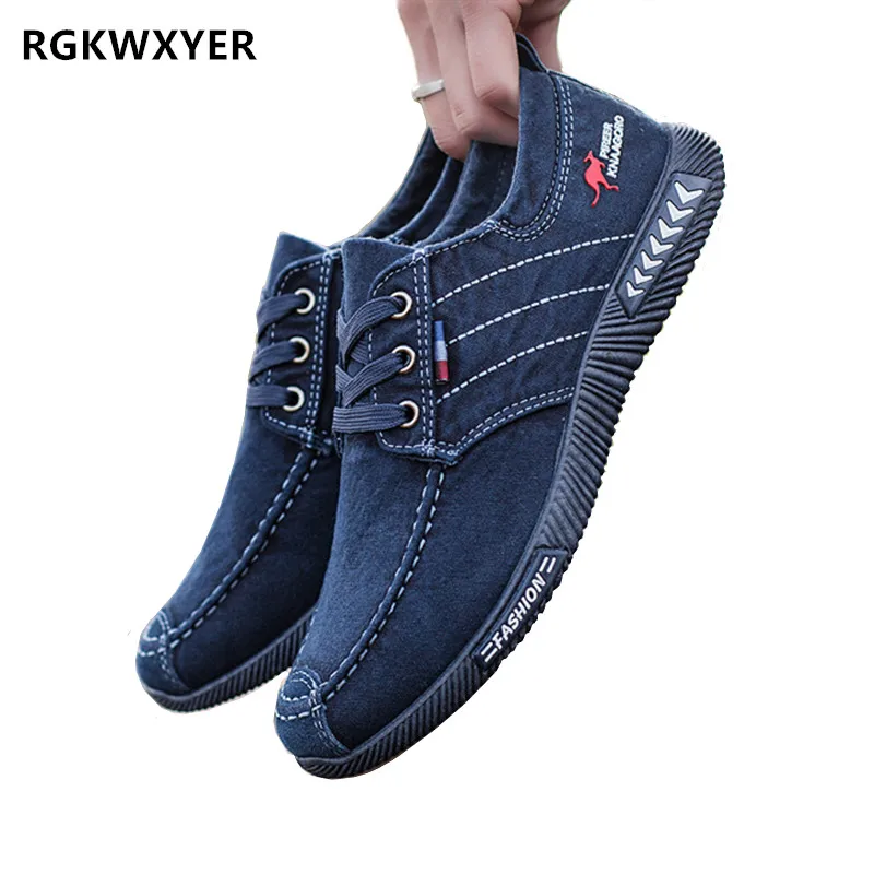 

RGKWXYER Fashion Denim Men Canvas Shoes Lace-Up Breathable Male Footwear Men Sneakers Slip On Casual Cloth Shoes Chaussure Homme