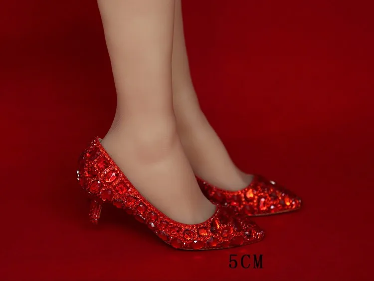 Love Moments/Роскошные красные свадебные туфли со стразами, женские туфли с острым носком на высоком каблуке, женская обувь для вечеринок, женские туфли-лодочки для выступлений