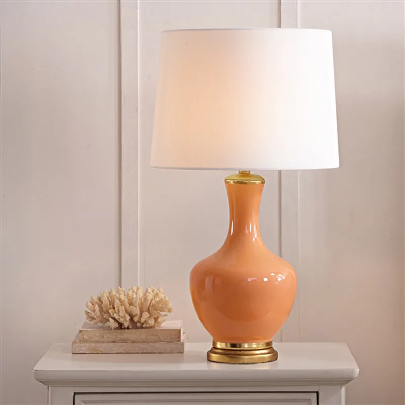 

Creative Simple Noble Table Lamps Living Room Bedroom Bedside Table Lamps Pure Copper Lamp Stand Orange Ceramic Table Lamps