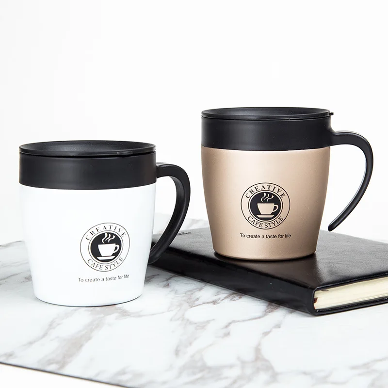 

330ML Coffee Mug Portable Double Wall Stainless Steel Cups And Mugs Creative Milk Bear Tea Cup Thermos Cup With Lid Give Spoon