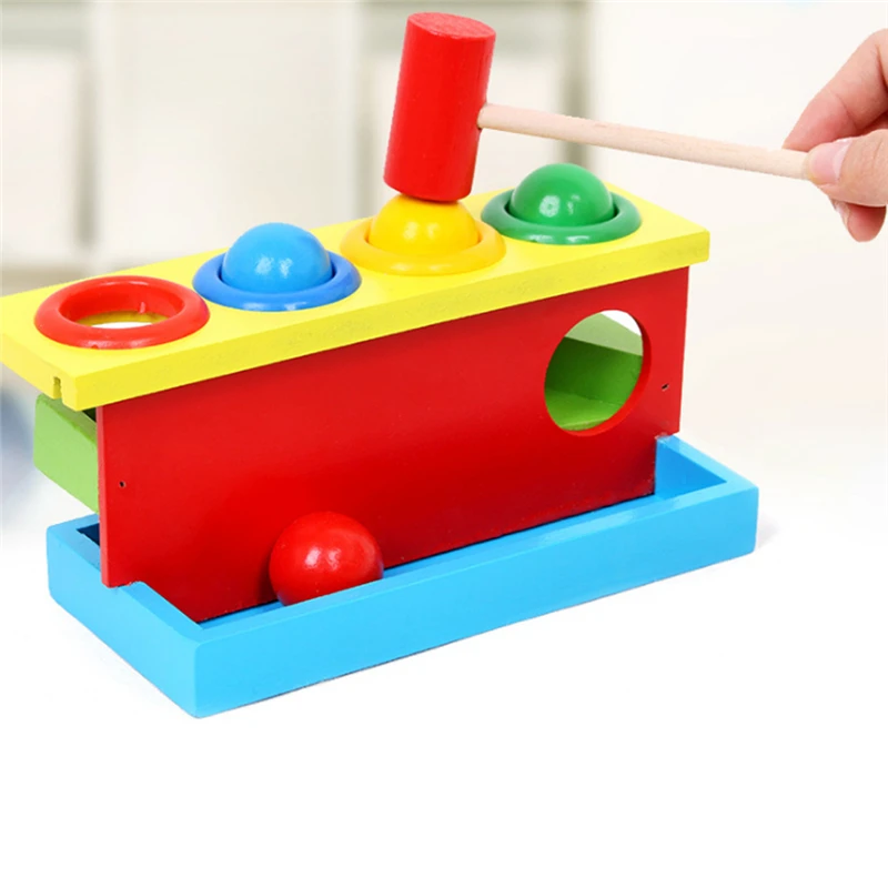 

Montessori Wooden Children's Noise Maker Knock Ball Color Matching Tapping Piling Toy Parent-child Interactive Playing Table Toy
