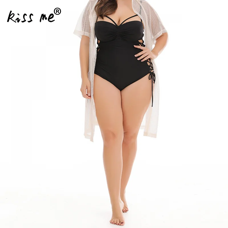 

Plus Size Lace Up One Piece Swimsuit Tummy Control For Women Sexy Monokini Off Shoulder Beach Wear Bathing Suit Backless String