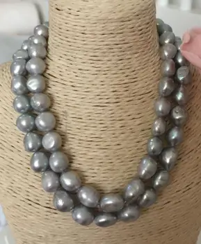 

double strands 11-12mm south sea grey baroque pearl necklace 18'19"925silver