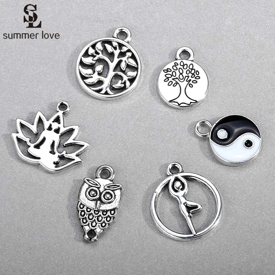 Vintage 10PCS Metal Owl Yoga Taji Yin Yang Charms for DIY Bracelet Earring Jewelry Making Small Pendant Floating | Украшения и