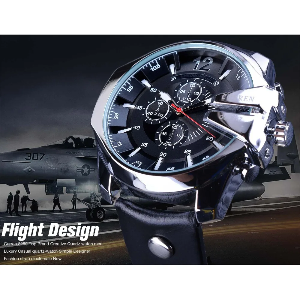 Online CURREN Army Military Pilot Design Armbanduhr Große Zifferblatt Fashion Wasserdicht Herren Quarz Top Marke Luxus Männliche Uhr Leder Uhr