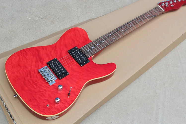 

Red Electric Guitar with HH Pickups,Mahogany Body/Neck,Clouds Maple Veneer,Rosewood Fretboard,offering customized services