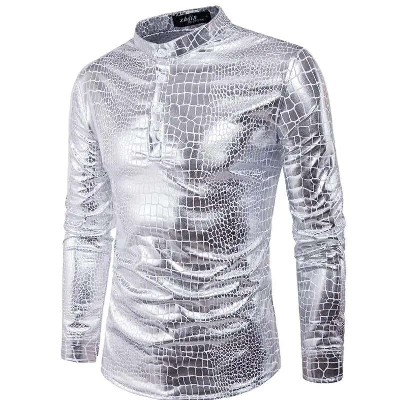 Men's Fashion And High end Personality Club Performance Mens Long Sleeve Shirt Camisa Masculina