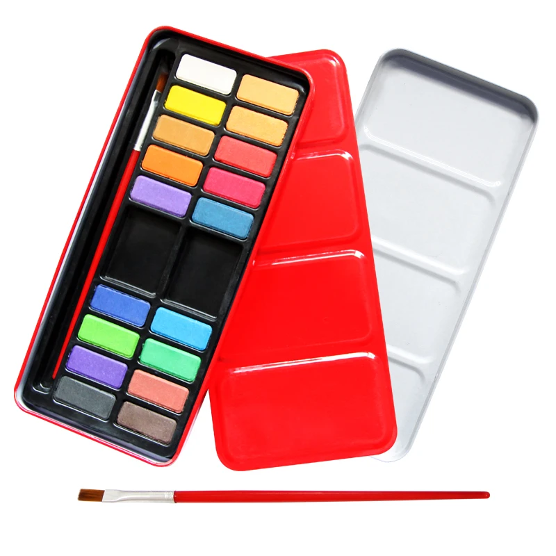 18 Color Solid Watercolor Paint Box With A Paintbrush Bright Color