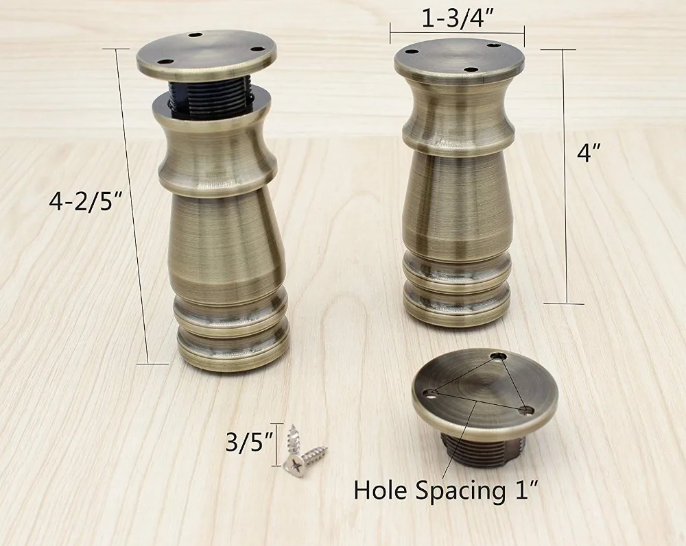 Сверхмощная ножка для мебели из сплава алюминия с прозрачным резиновым ковриком регулируемая высота ретро бронза 4 "-4 2/5" 4 шт