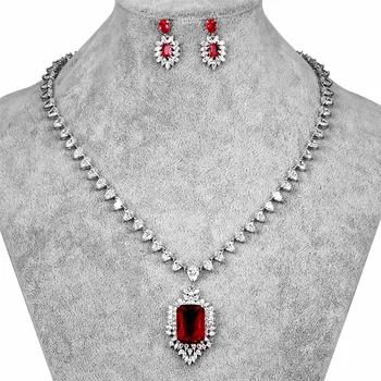 

HONGHONG Cubic zirconia 3 Pcs Women's Necklace Earrings Set Bridal Jewelry Sets 3 color Ladylike Zircon Chic Jewelries