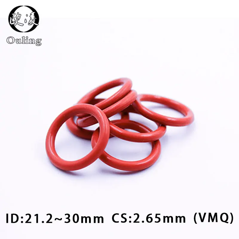 

5PC/lot Red Silicon O-ring Silicone/VMQ ID21.2/22.4/23.6/25/25.8/26.5/28/30*2.65mm Thick O Ring Seal Rubber Rings Gasket Washer