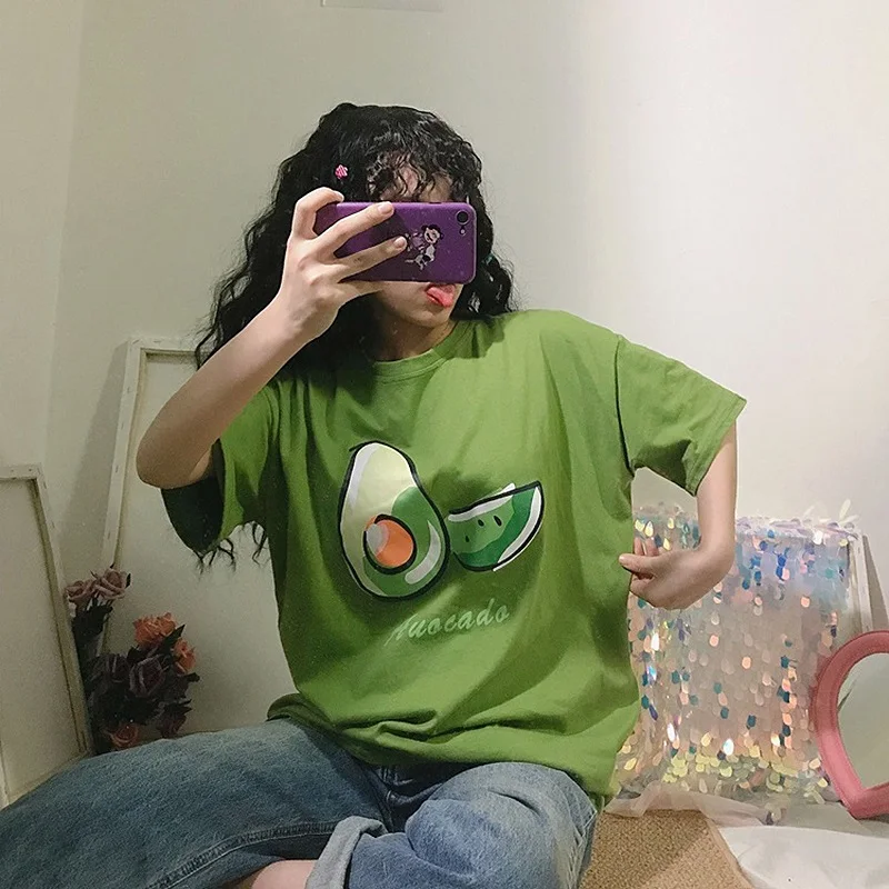 

Green Women T-shirt New 2019 Summer 3D Printed Girls Sleepwear Harajuku Shirts Ladies Casual Tops Loose Woman Tops Students Tee