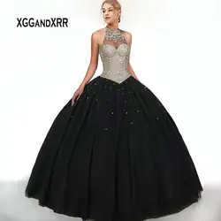 Черное бальное платье Пышное Платье 2019 Бисер Кристалл пухлые Новый vestidos robe de bal сладкий 16 вечерние праздничные платья Плюс Размеры