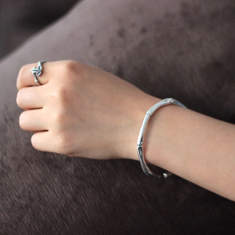 bamboo Tai-silver bangle 100% 925 Sterling silver Jewelry Vintage Adjustable bangles for women gift