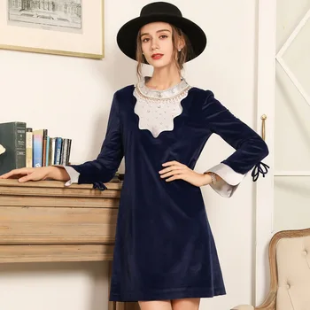 

Autumn Winter Fashion Ladies elegant dress mandarin collar flare sleeve Beaded party dress Plus Size Cultivating Jurken 5XLXXXXX