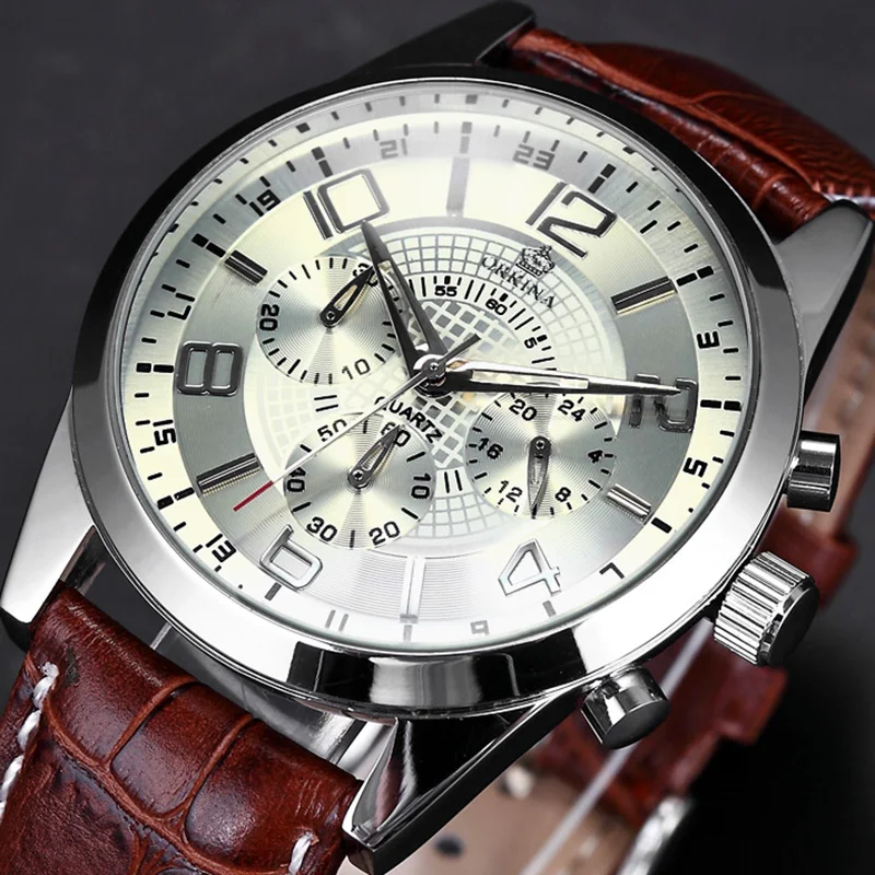 

MG. ORKINA Mens Watches Leather Strap Sports Watch Chronograph Stopwatch Function Quartz Male Wrist Watch kol saati Clock Men