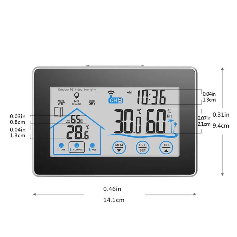 Метеостанция с наружным датчиком Цифровой термометр гигрометр для внутренней и внешней подсветки тока черный