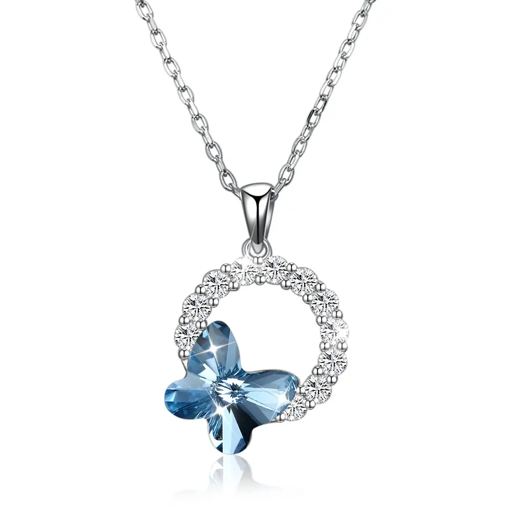 LEKANI женское ожерелье с кристаллами от Swarovski Ювелирные изделия кристальная подвеска бабочка ожерелье Модные ювелирные изделия женские ожерелье - Цвет камня: Blue