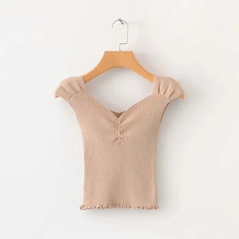 

Women Summer V-Collar Tube Tops Wrapped Chest Slim Knitting Vest Bottoming Stretch Sling Bottoming
