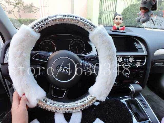 Luxury Furry Steering Wheel Cover Glitter Crystal Rhinestone Real Luxury Furry Steering Wheel Cover Glitter Crystal Rhinestone Real Fur Handmade Custom Car Accessories Gift