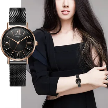 

SINOBI New Arrival Classic Women Watches Black/Golden Luxury Simple Stainless Steel Bracelet Watch Ladies Wristwatch Reloj Mujer