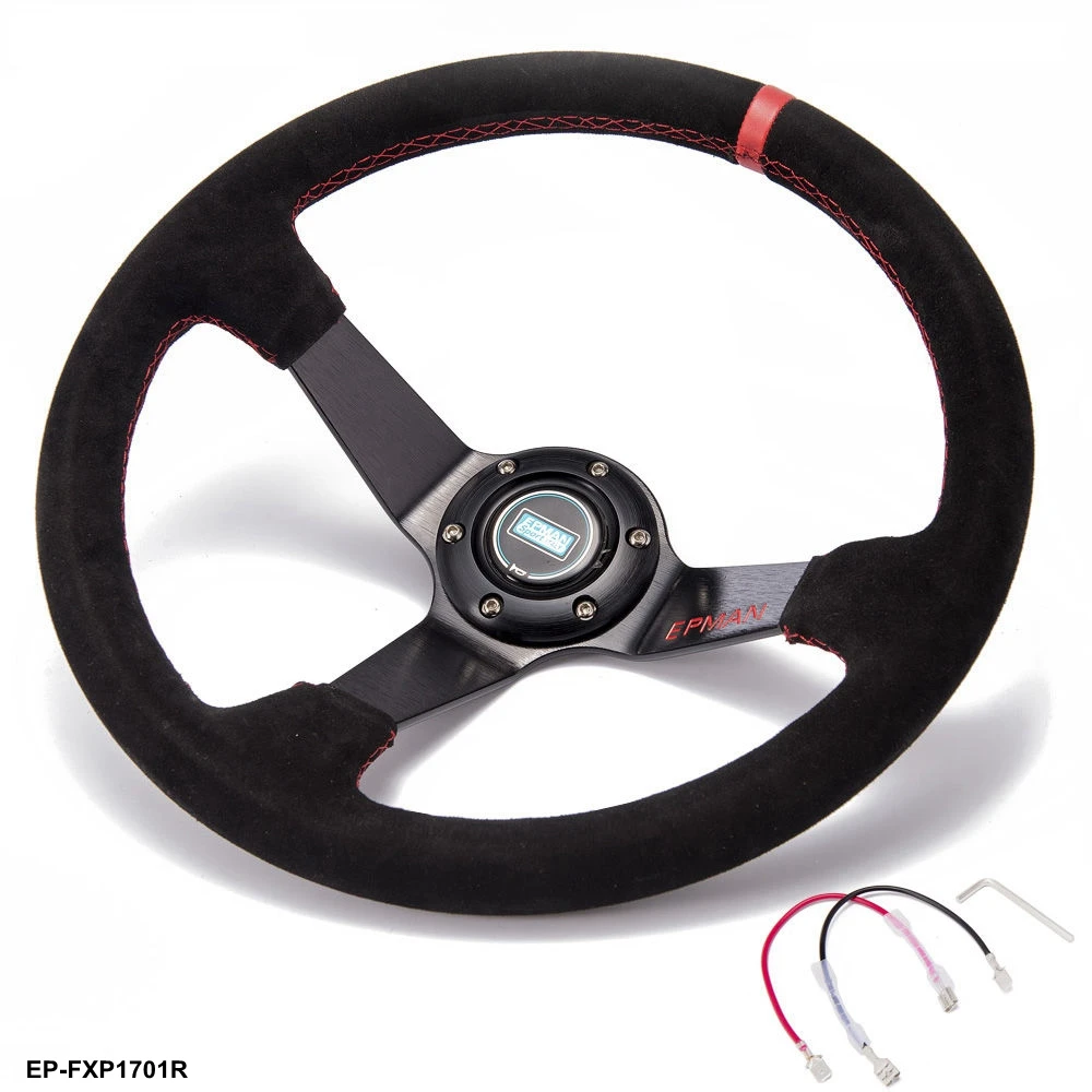 Car Racing Drift 350 mm Suede EPMAN Steering Wheel 3.5" Deep With Horn