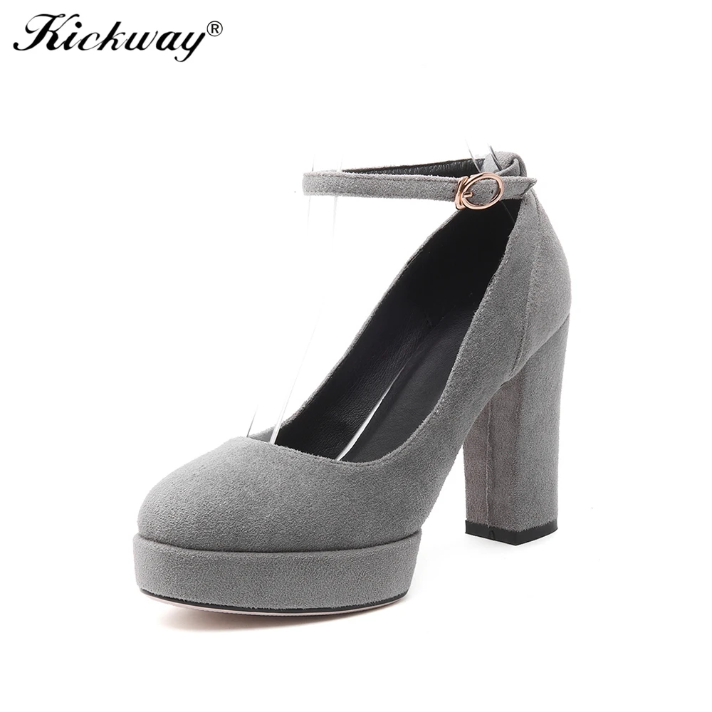 

Kickway Square Heel pumps Shoes For Women Round Toe Bridal Shoes Russian Size 34-43 Shoes woman thick high heels drop ship 629