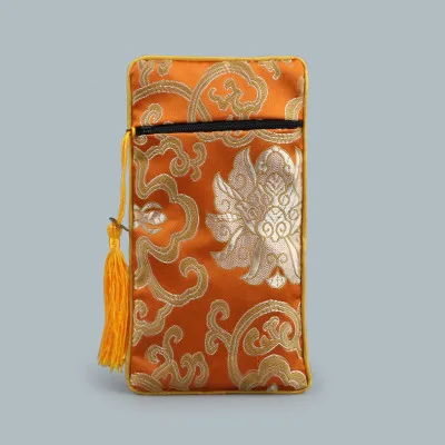 

Tassel Rectangle Zipper Gift Bag Coin Purse Chinese style Silk Brocade Jewelry Necklace Trinket Comb Cosmetic Storage Pouch 3pcs